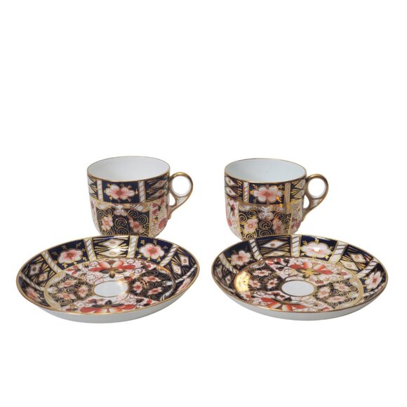 Antique Royal Crown Derby Imari Tea Cups & Saucers 1916 & 1921 - Picture 6 of 12